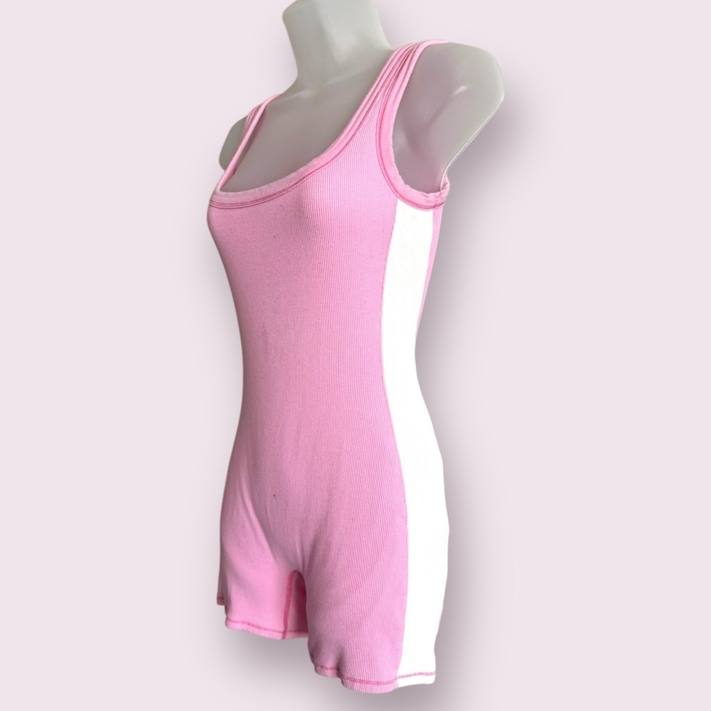 SKIMS Ribbed Romper - Stretch Cotton One-Piece in Bubblegum Pink, Size M - Picture 3 of 6